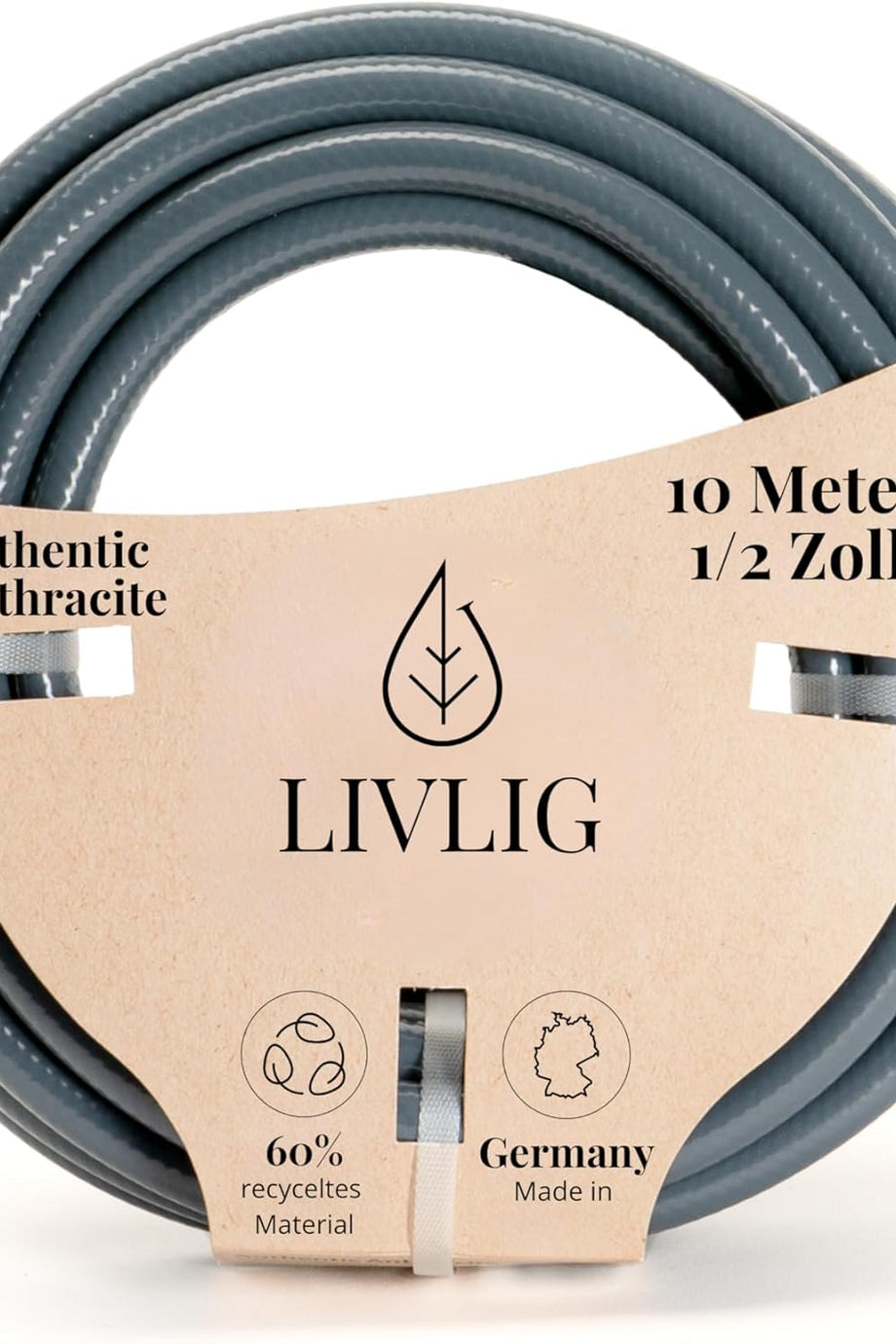 10 m Bahçe Hortumu, 1/2 inç, Antrasit, Geri Dönüşümlü PVC