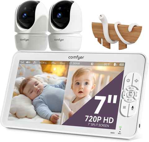 2 Kameralı 7 İnç HD Bebek Monitörü, 960 Feet Menzil, Gece Görüşü, 2 Yönlü Ses, Vox Modu