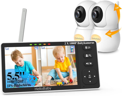 Çift Kameralı Bebek Monitörü, 5.5” HD Ekran, ECO Mod, 320° Dönebilen Kamera
