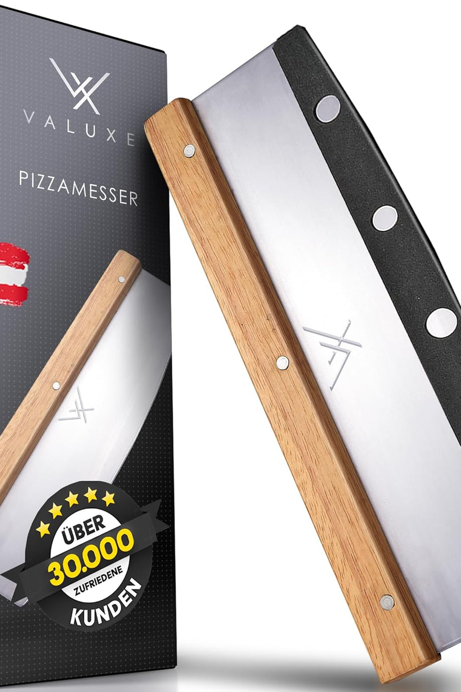 32 cm Paslanmaz Çelik Pizza Bıçağı, Ahşap Saplı, Profesyonel ve Keskin Pizza Kesici