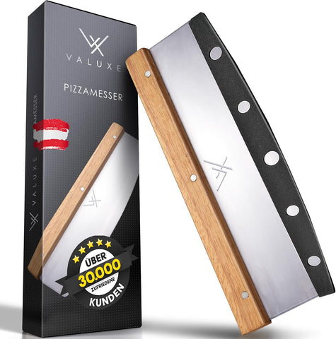 32 cm Paslanmaz Çelik Pizza Bıçağı, Ahşap Saplı, Profesyonel ve Keskin Pizza Kesici