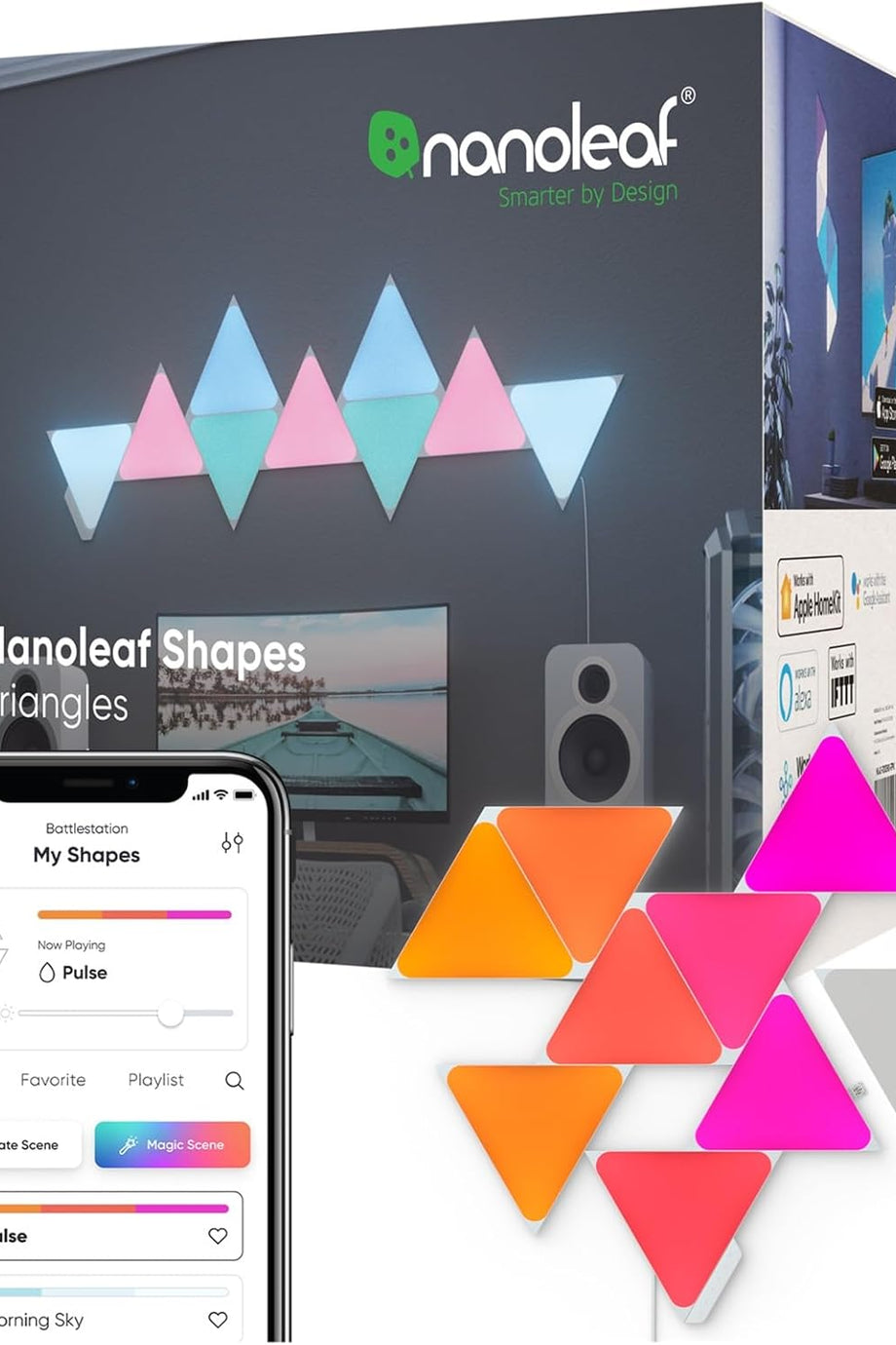 Shapes Üçgen Başlangıç Kiti, 9 RGBW Akıllı LED Panel, Müzik ve Ekran Senkronizasyonlu