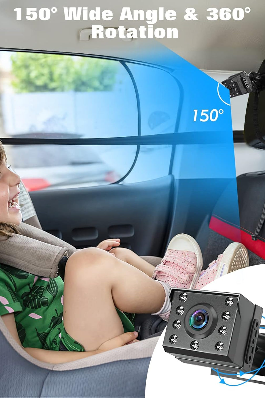 Bebek Araba Aynası HD 1080P Kameralı, Gece Görüşlü Arka Görüş Monitörü