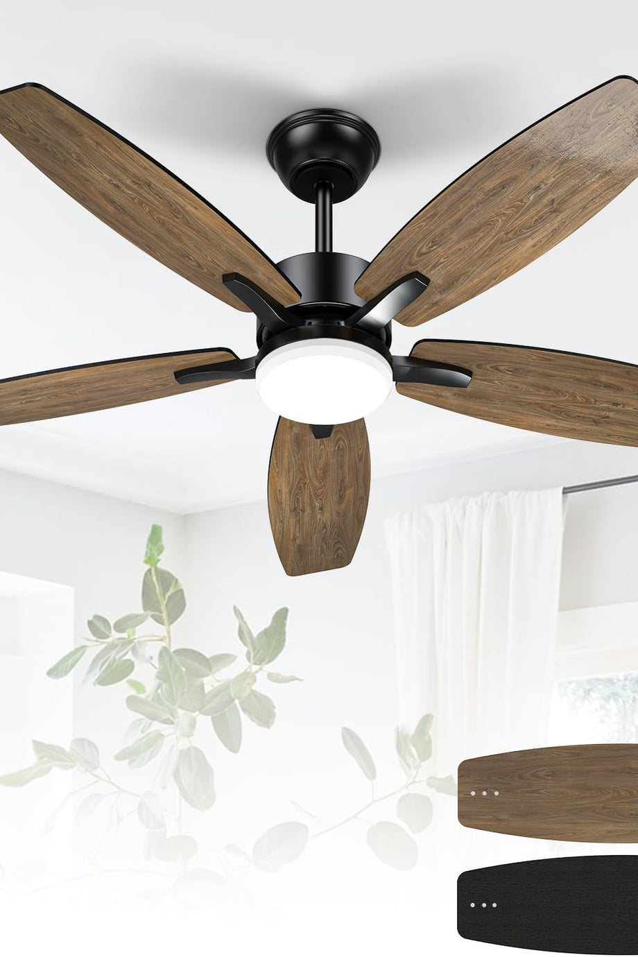 106 cm Tavan Vantilatörü ve LED Aydınlatma,Sessiz, 5 Ahşap Kanatlı