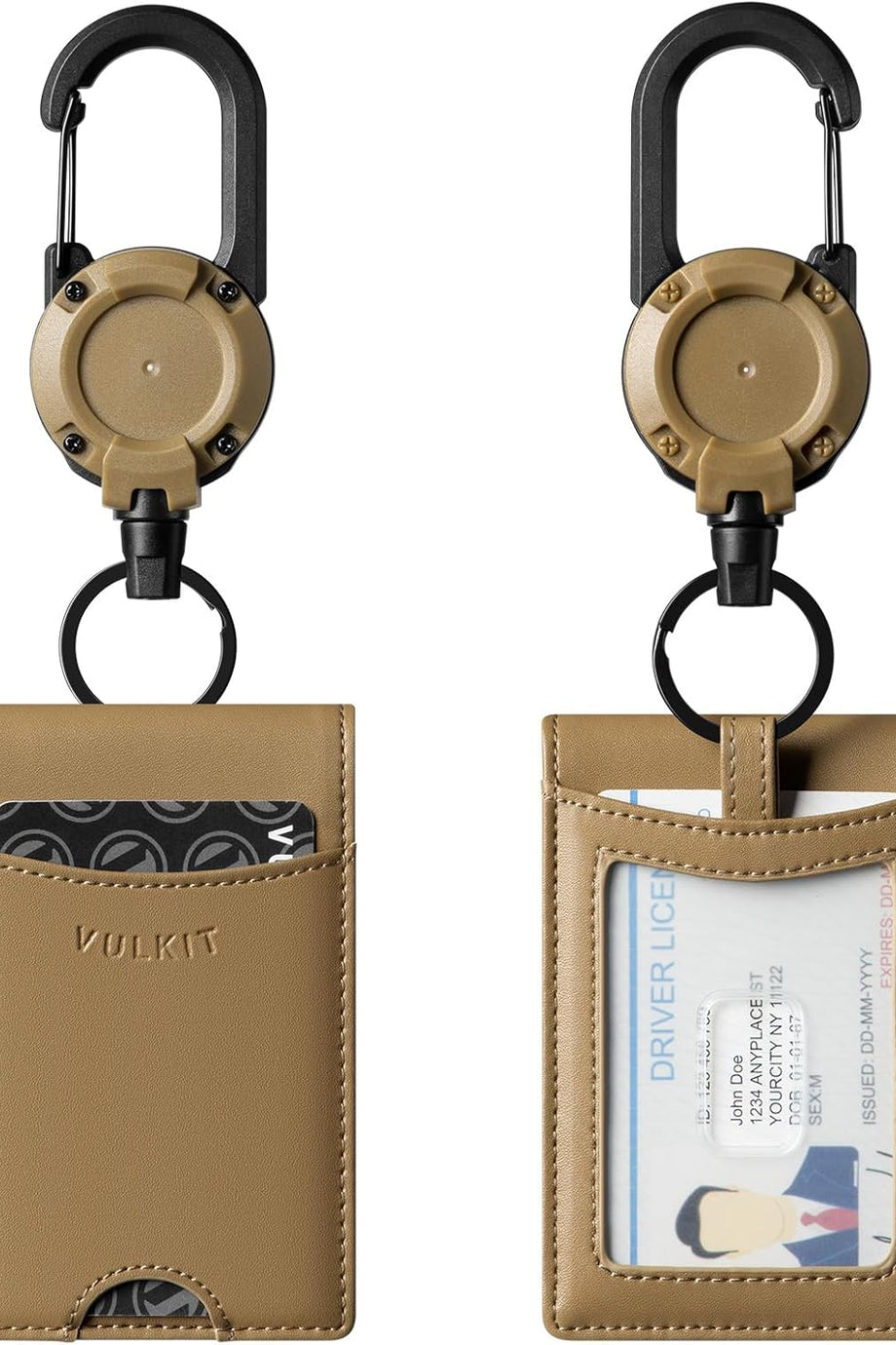 Geri Çekilebilir Klipsli Kimlik Kartı Tutucu, Deri Çift Gözlü Kartlık, 5 Kart Kapasiteli