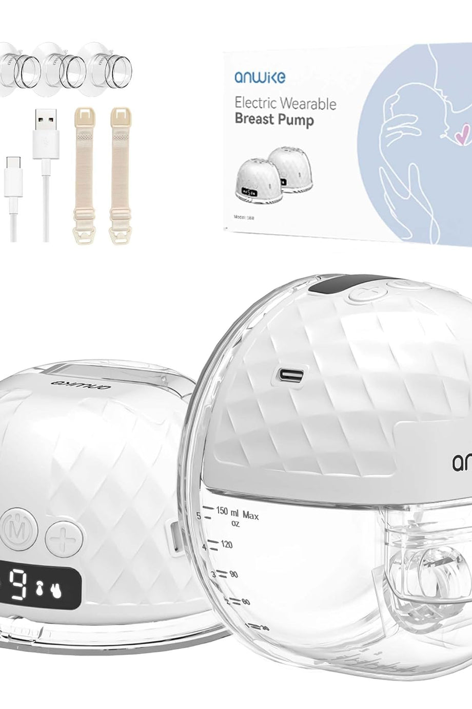 Elektrikli Çift Göğüs Pompası, 338 mmHg Güçlü Emiş, 9 Seviye, LED Ekranlı