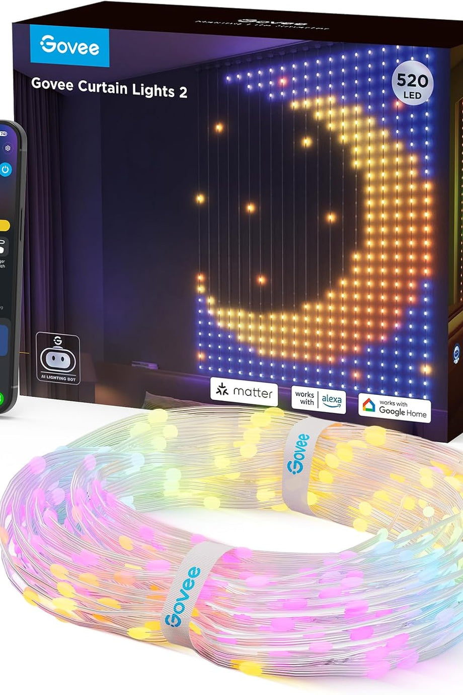 Perde Işıkları 2.0, Akıllı LED Perde, 520 RGBIC Renk Değiştiren, Dinamik Dekorasyon