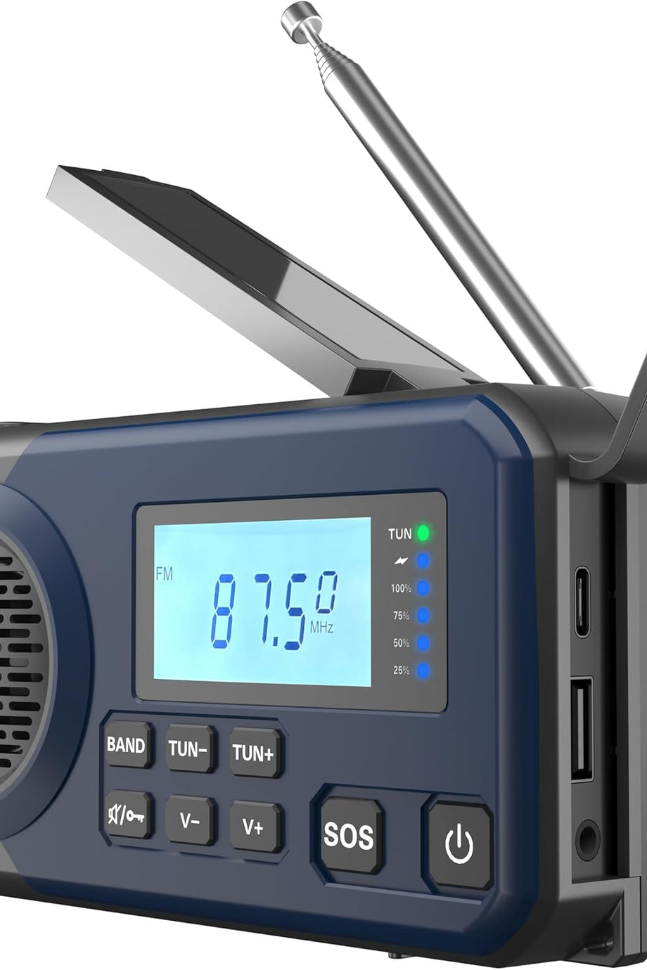 Deprem ve Acil Durum Radyosu, Kranklı, 5000 mAh Pilli, Güneş Enerjili, USB Şarjlı, El Fenerli AM/FM/SW Radyo