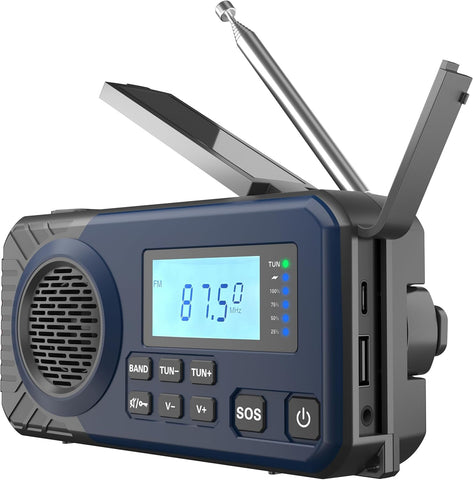 Deprem ve Acil Durum Radyosu, Kranklı, 5000 mAh Pilli, Güneş Enerjili, USB Şarjlı, El Fenerli AM/FM/SW Radyo