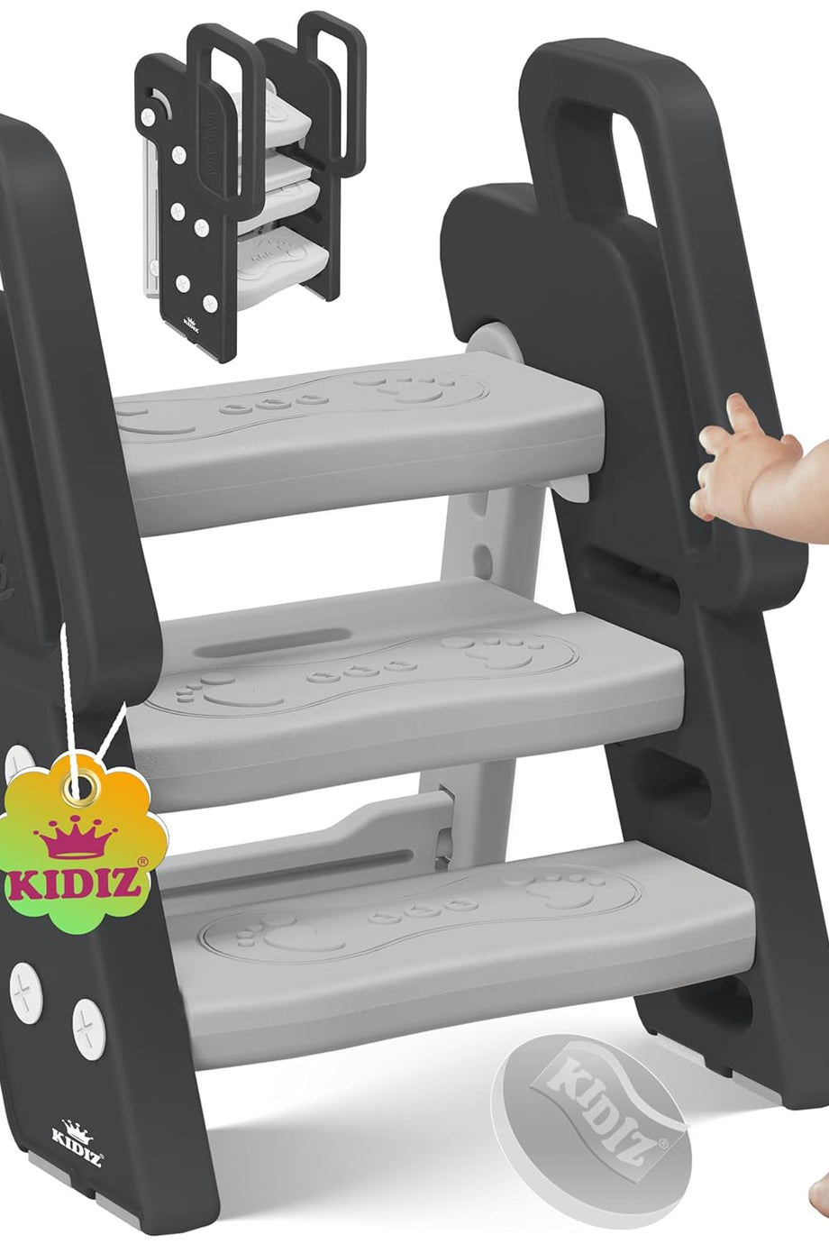 Katlanabilir 3 Basamaklı Çocuk Taburesi, Ayarlanabilir & Kaymaz