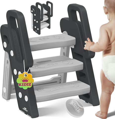 Katlanabilir 3 Basamaklı Çocuk Taburesi, Ayarlanabilir & Kaymaz