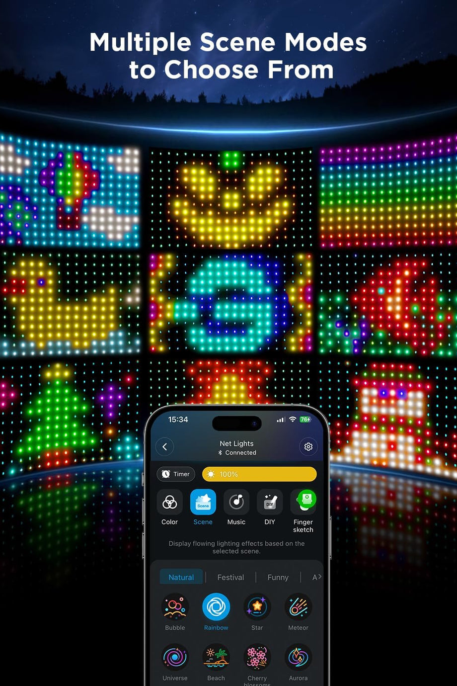 Çalılar İçin Işık Zinciri Ağı, 480 LED'li, IP65 Su Geçirmez, Akıllı Uygulama ve Alexa Uyumu