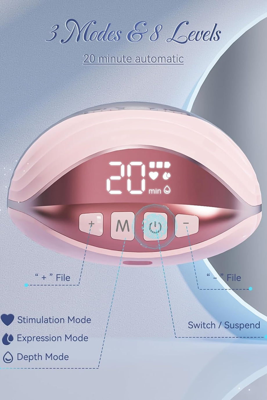 Taşınabilir Elektrikli Göğüs Pompası 3 Mod, 8 Seviye, LED Ekran ve Sessiz Çalışma