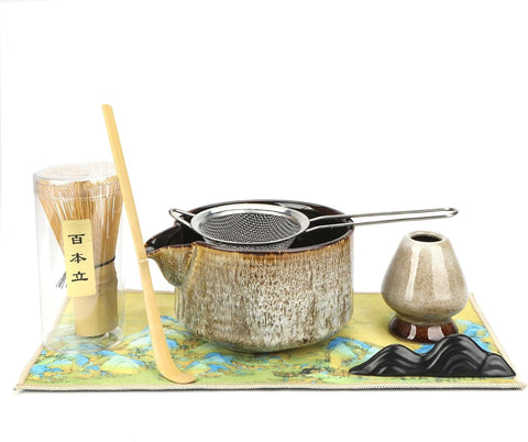 7 Parça Matcha Seti Matcha Kasesi 430 ml Çırpıcı Süzgeç Kaşık ve Aksesuarlarla