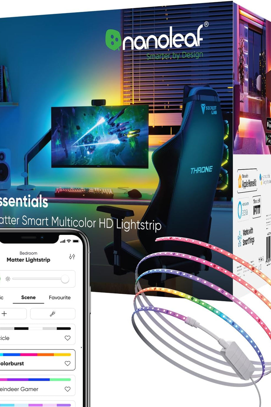 Matter Essentials 5m HD LED Şerit, RGBIC, 300 Adreslenebilir LED, Alexa Uyumlu