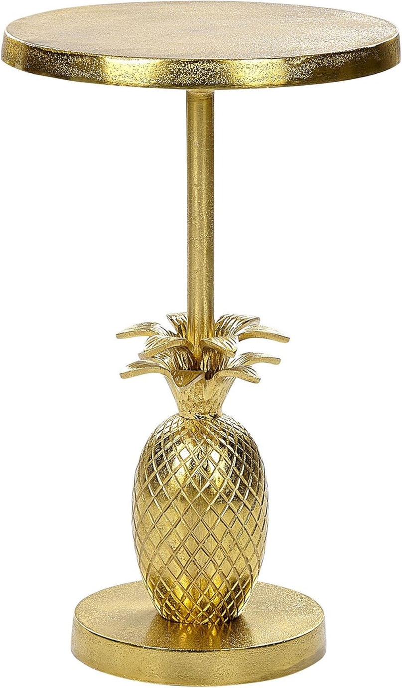 Metal Altın Ananas Tasarımlı Yuvarlak Sehpa, 29 cm, Lüks ve Şık Tasarım
