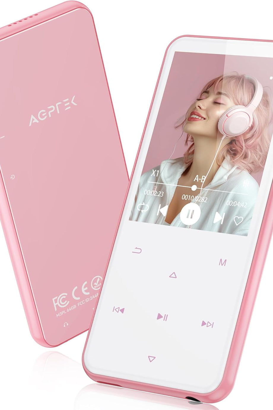 64 GB MP3 Çalar, Bluetooth 5.3, HiFi Ses, FM Radyo, 2,4 inç TFT Ekran, Pembe