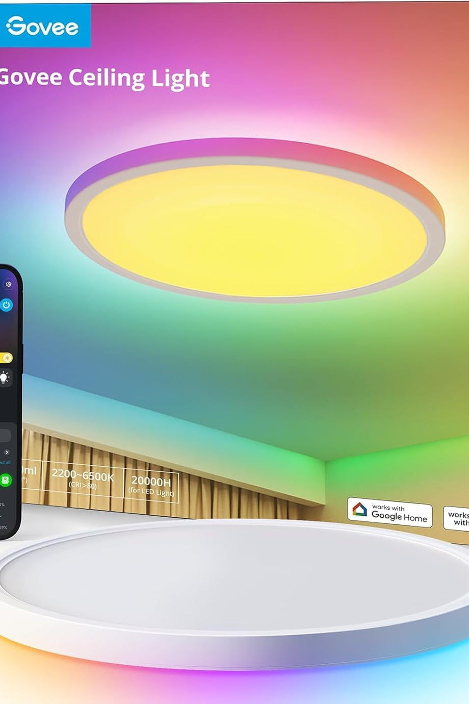 RGBIC Smart Tavan Lambası, 24W, 16 Milyon Renk, Kısılabilir, Alexa & Google Assistant Uyumu