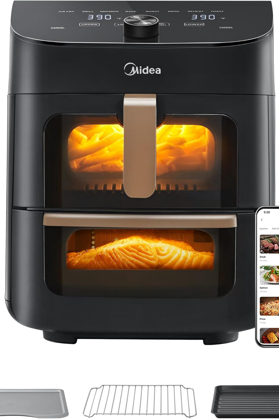 11L Çift Bölmeli Airfryer Fırın, Cam Pencereli, 10 Fonksiyonlu, Wi-Fi, Alexa Uyumlu