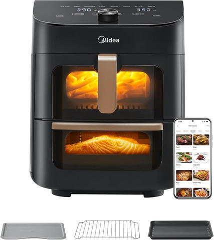 11L Çift Bölmeli Airfryer Fırın, Cam Pencereli, 10 Fonksiyonlu, Wi-Fi, Alexa Uyumlu