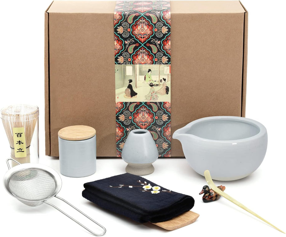 9 Parça Japon Matcha Çayı Seti - Dökmeli Kase, Bambu Çırpıcı, Çay Kaşığı, Seramik Matcha Seti