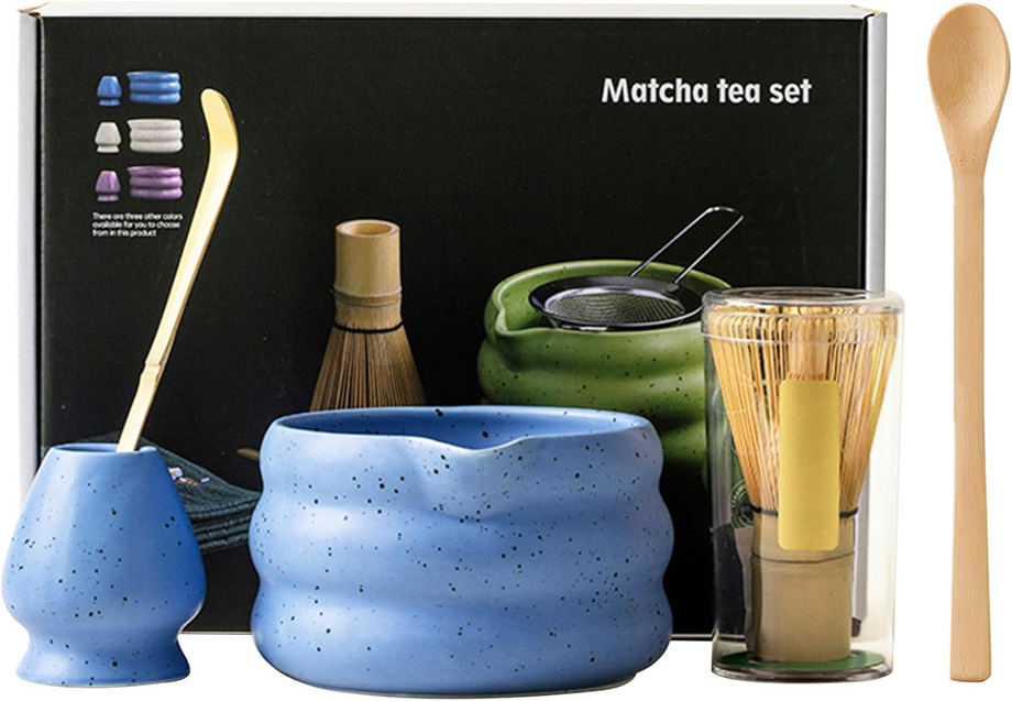 Seremoniye Uygun 5 Parça Matcha Seti Bambu Çırpıcı, Seramik Kase ve Kaşık ile Çay Ritüeli
