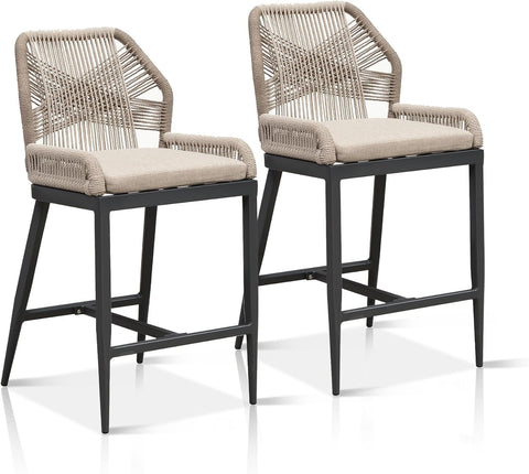 Rivera Bar Taburesi 2’li Set, Alüminyum Gövde, Rattan Sırtlık, Ayak Destekli