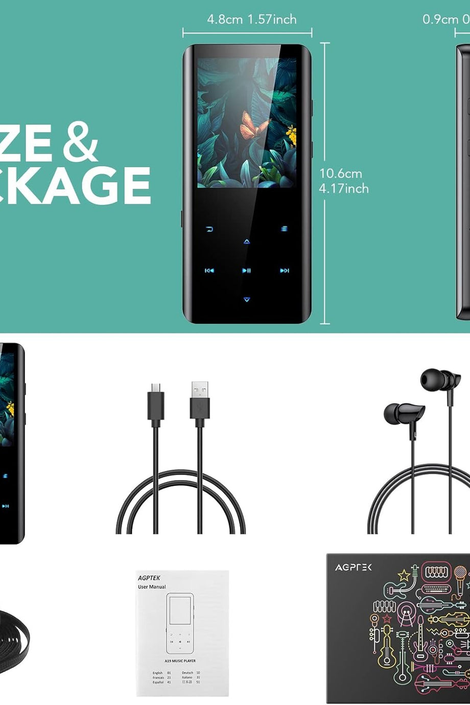 32GB Bluetooth 5.0 MP3 Çalar, 2.4" Ekranlı, HiFi Sesli, FM Radyo ve Uzun Pil Ömürlü