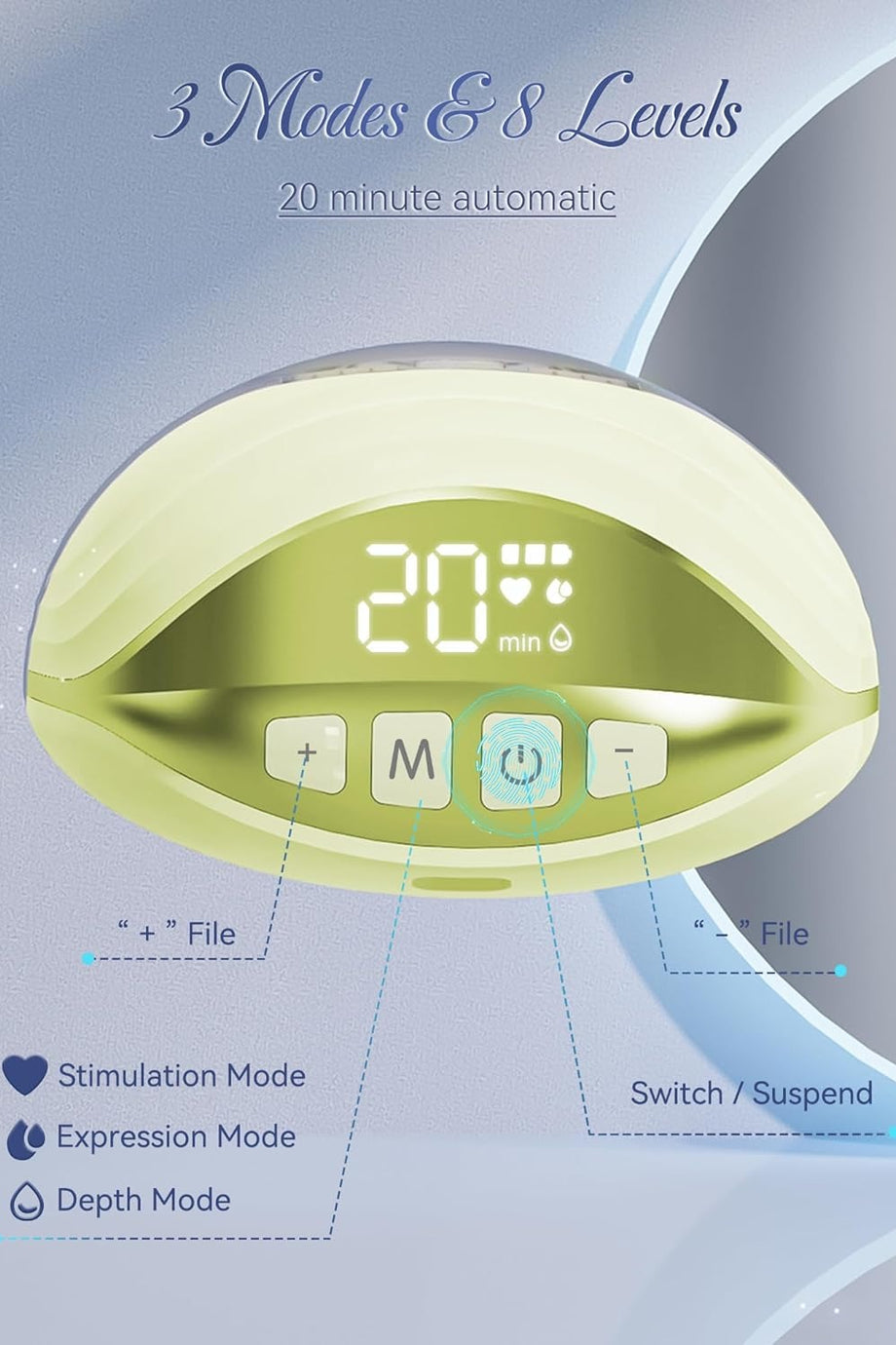 Taşınabilir Elektrikli Göğüs Pompası 3 Mod, 8 Seviye, LED Ekran ve Sessiz Çalışma