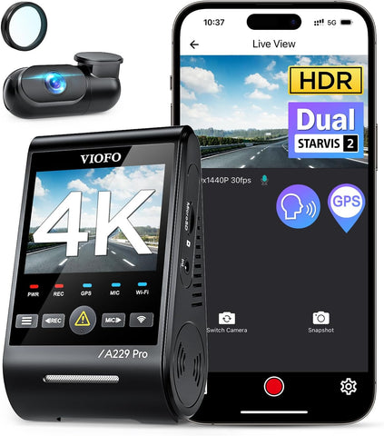 A229 Pro 4K HDR Dash Cam, Dual STARVIS 2 Sensörler, 5GHz Wi-Fi, GPS, 24 Saat Park İzleme