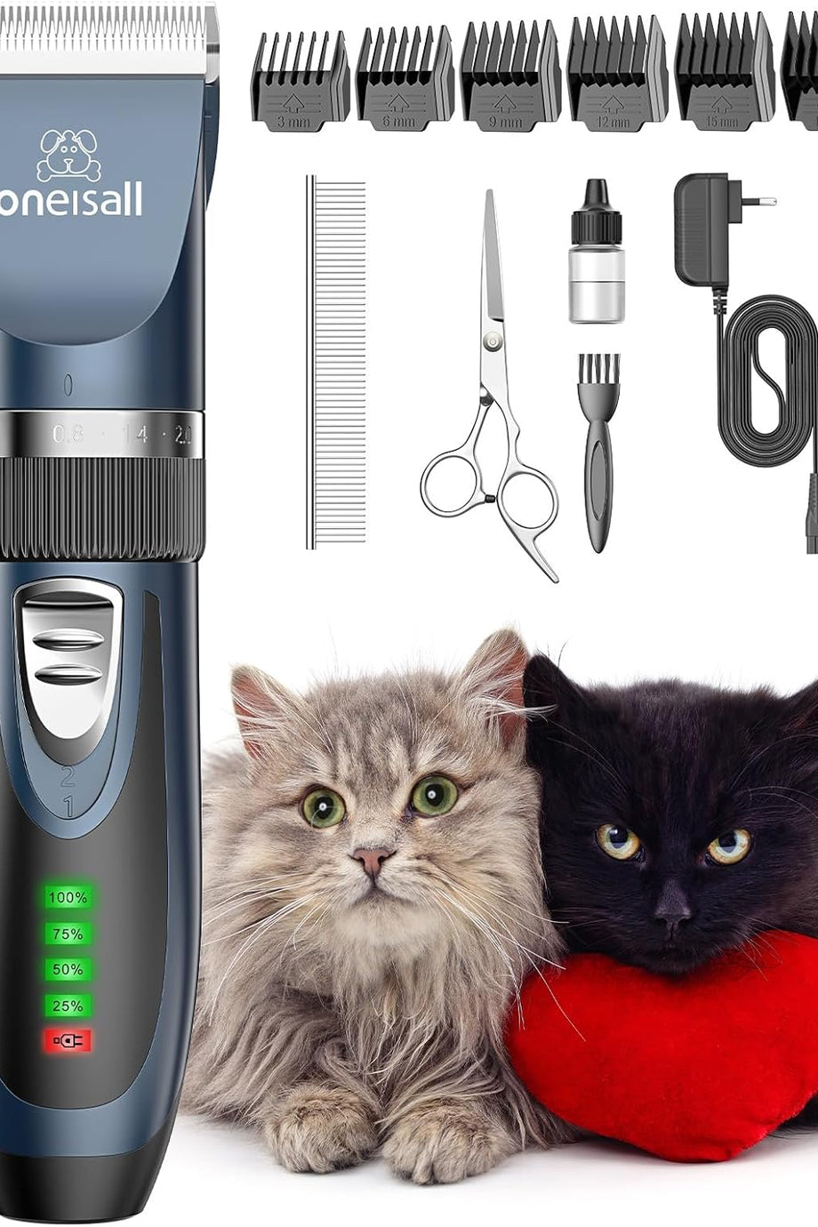 Kedi Tıraş Makinesi, Sessiz, Güçlü Motor, Seramik ve Titanyum Bıçaklar