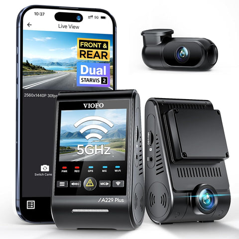 A229 Plus 1440P+1440P Dual Dash Cam, Sony STARVIS 2 Sensörler, 5GHz Wi-Fi, GPS, Sesli Kontrol