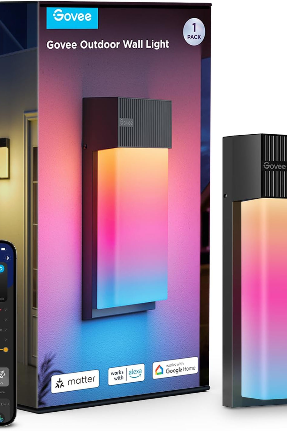 Dış Mekan Duvar Lambası RGBIC, 1500LM, IP65 Su Geçirmez, 45 Sahne Modu, Akıllı Wi-Fi Işık