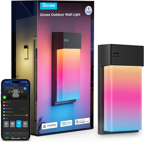 Dış Mekan Duvar Lambası RGBIC, 1500LM, IP65 Su Geçirmez, 45 Sahne Modu, Akıllı Wi-Fi Işık