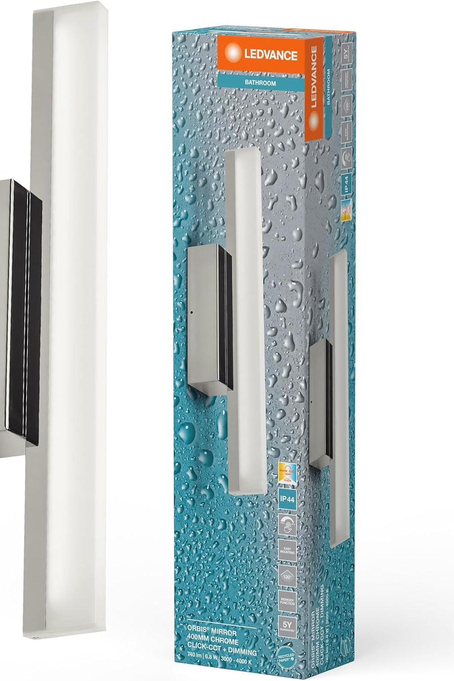 Orbis Mirror LED Ayna Lambası 40 cm, IP44, Dimmerli, 3000K/4000K, Duvar Anahtarıyla Ayarlanır