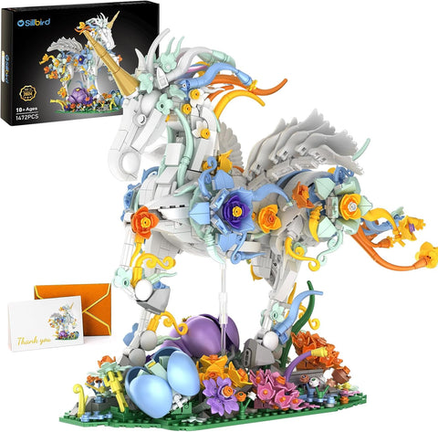 Ideas Tek Boynuzlu At ve Çiçekler Model Seti, Yetişkinler İçin Ev ve Ofis Dekorasyonu