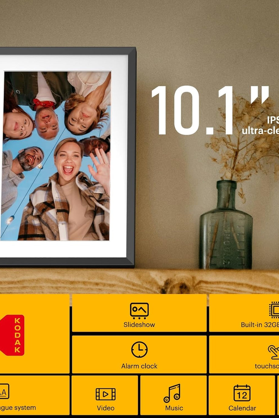 10 Inc WLAN Dijital Fotoğraf Çerçevesi, IPS HD Dokunmatik Ekran, 32 GB Hafıza, Otomatik Dönme