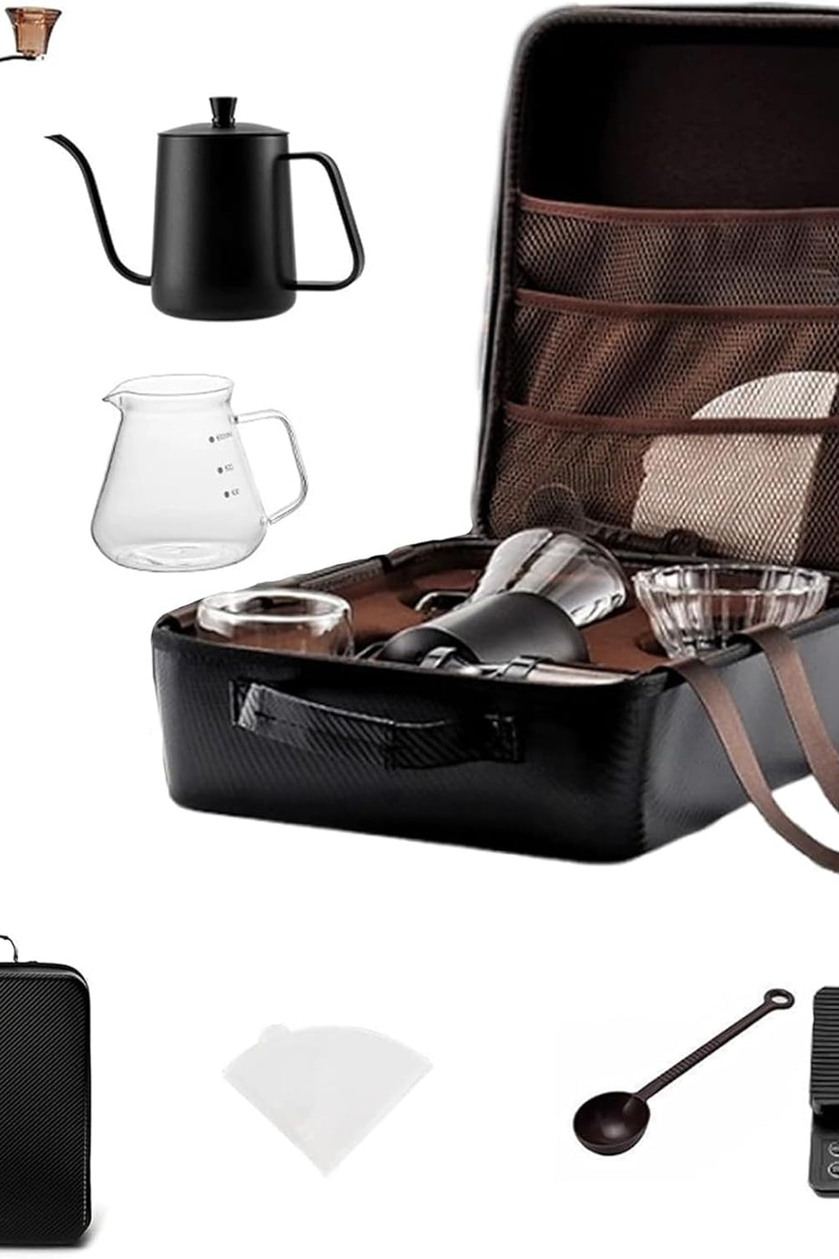 Kamp Kahve Makinesi Seti, Taşınabilir Pour Over Kahve Seti, Manuel Öğütücü & Filtre