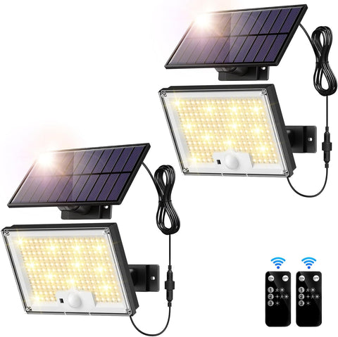 2'li Hareket Sensörlü Güneş Enerjili Işıklar, 172 LED, IP65 Su Geçirmez, Sıcak Işık