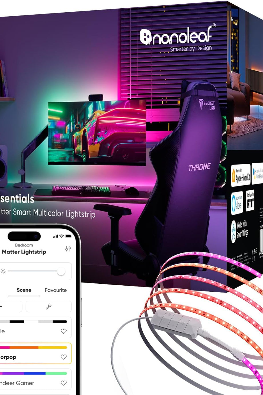 Mat WLAN Gradyan LED Şerit 5m, Müzik Senkronizasyonu, Akıllı Kontrol, 300 RGBIC LED