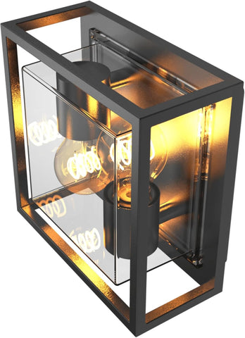 Bologna LED Duvar Lambası, 2x E27, Siyah, IP44 Sıçrama Geçirmez, Endüstriyel Modern Tasarım