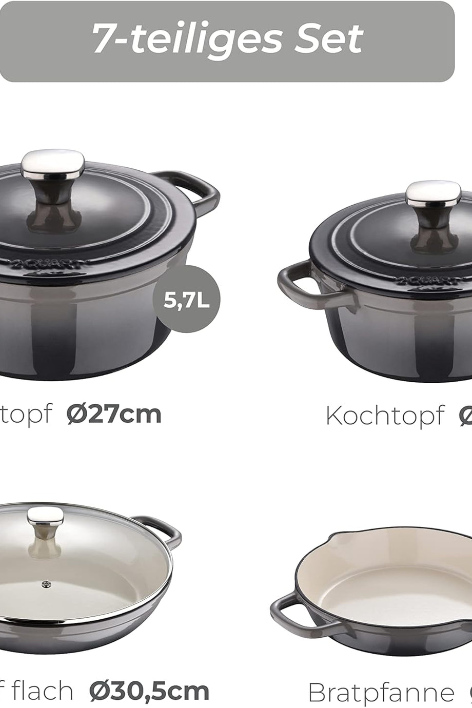 Unique 7 Parça Tencere Seti, Döküm Demir, Fırına Uygun, Kapaklı Tava ve Tencereler