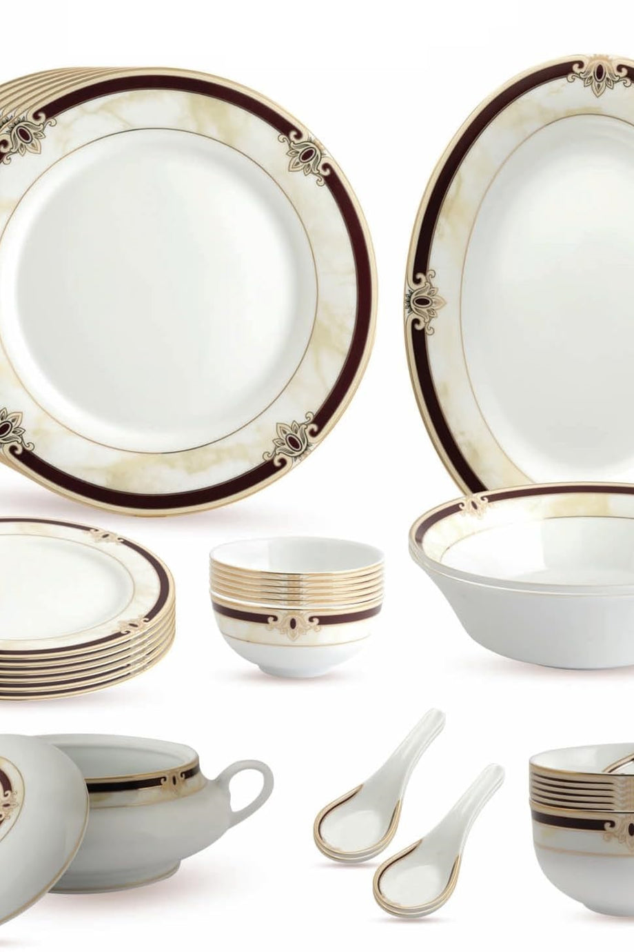 Seattle Koleksiyonu 35 Parça Yemek Takımı, Gerçek Altın Kaplama