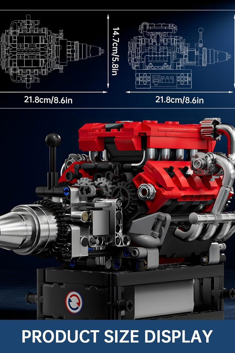 V8 Motor Yapım Seti, 750 Parça, Teknik Spor Araba Motor Modeli