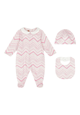 Zigzag Logolu Bebek Tulumu Hediye Seti - Pembe Çok Renkli