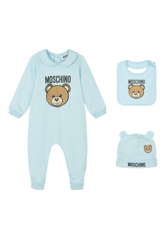 Çocuklar İçin Ayıcık Desenli Pijama Hediye Seti - Açık/Pastel Mavi
