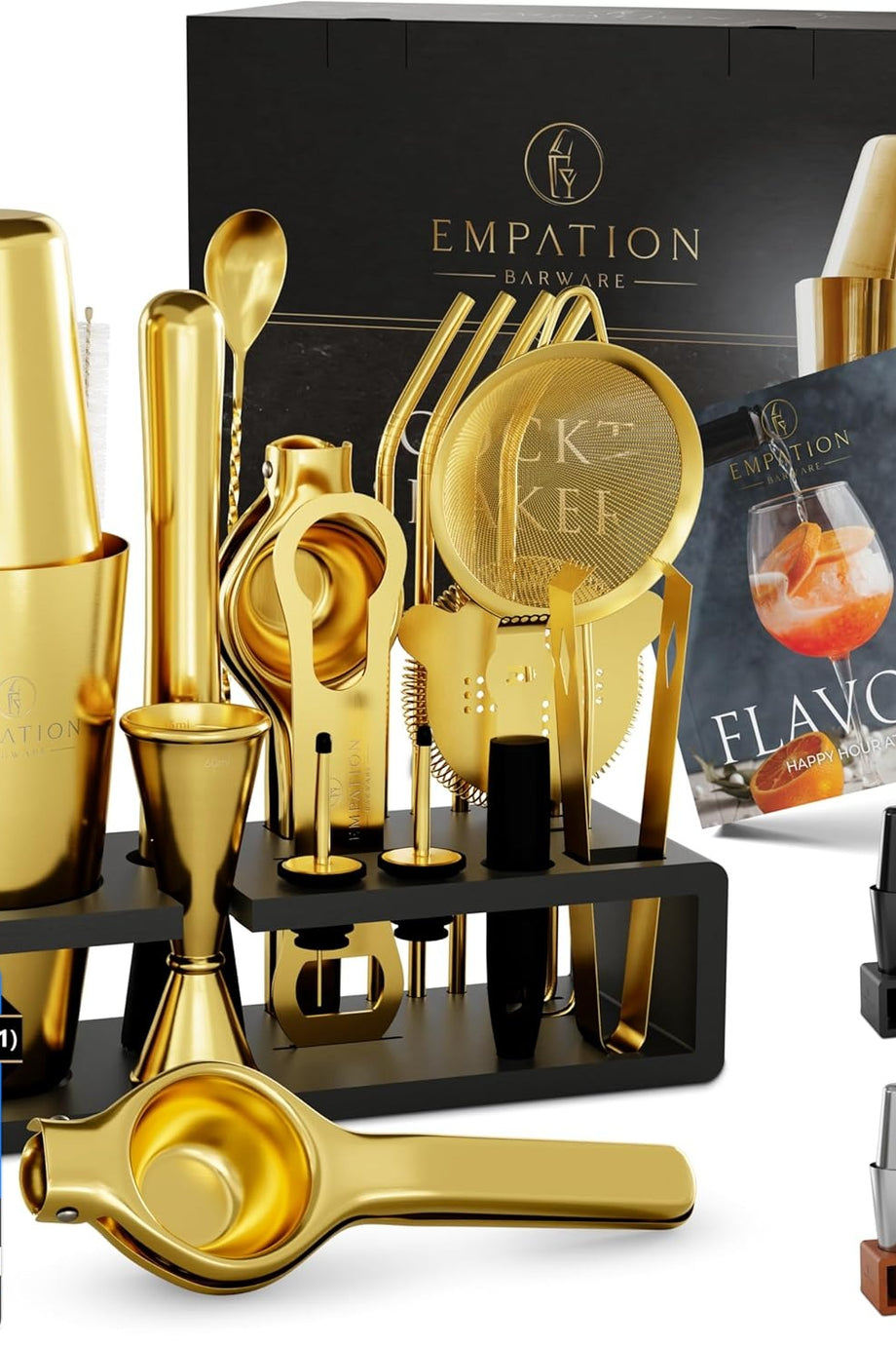 Cocktail Set 825 ml Paslanmaz Çelik Boston Shaker, Stand ve Tarif Kitapçığı ile Profesyonel Set