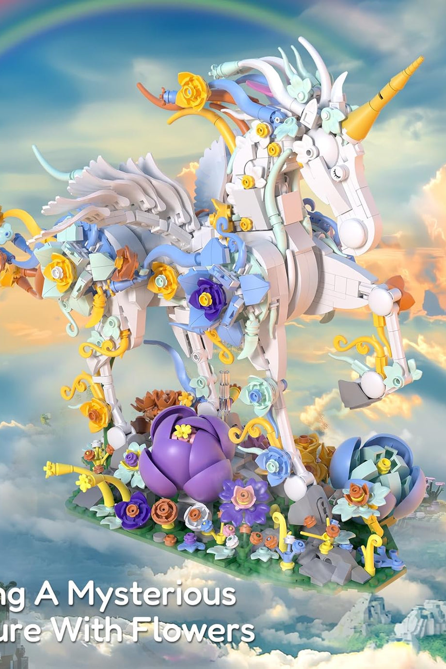 Ideas Tek Boynuzlu At ve Çiçekler Model Seti, Yetişkinler İçin Ev ve Ofis Dekorasyonu