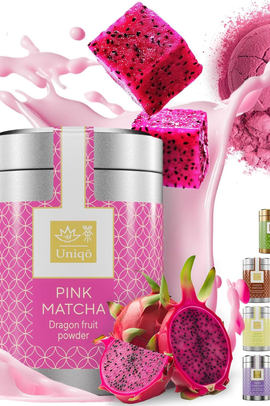 Ejder Meyvesi Aromalı Premium Japon Matcha Tozu 30g Şeker İlavesiz Vegan, Metal Kutuda