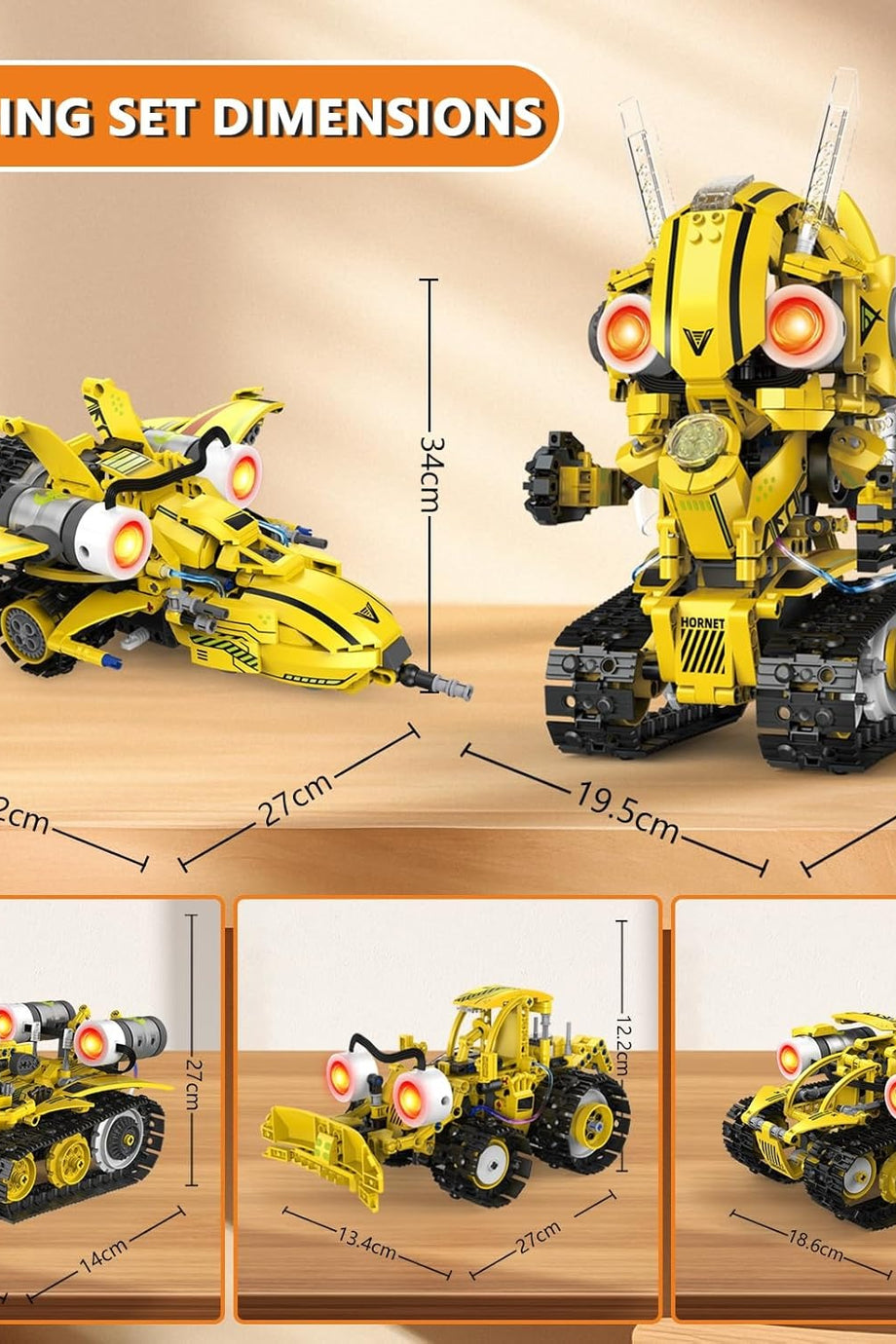 5'i 1 Arada Teknik Robot Yapı Kiti, App ve Uzaktan Kumandalı, 8-12 Yaş İçin STEM Oyuncağı